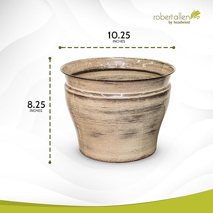 Headwind Glazed Ironstone Vanhorne Collection – 10" Papyrus Beige Decorative Plant Pot – Lightweight & Triple Coated w/Drainage Flower Pot for Indoor Plants & Outdoor Planter Use by Robert Allen