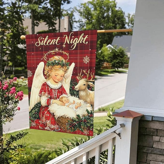 Christmas Angel Garden Flag 12x18 Inch Double Sided All-Weather Polyester Outdoor Flag For Patio Lawn Yard And Garden Welcome Decor