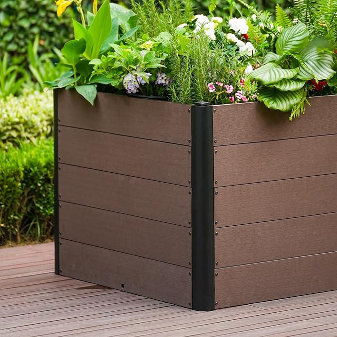 GarveeLife 48" x 25"x 29" Wood Look Raised Garden Bed Without Bottom, Outdoor Planter Box for Vegetables & Herbs, Durable Composite Deep Root Bed for Vegetables, Flowers in Backyard, Patio
