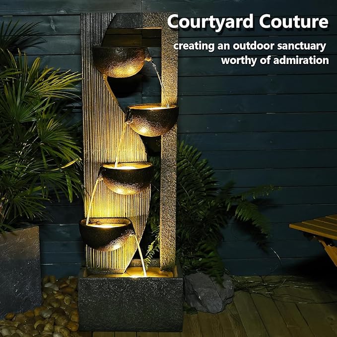 Outdoor Waterfall Fountain 5 Tier Tall Design 49.2 Inch Water Fountain with LED Lights and Pump Decorative Water Feature for Garden Patio Backyard