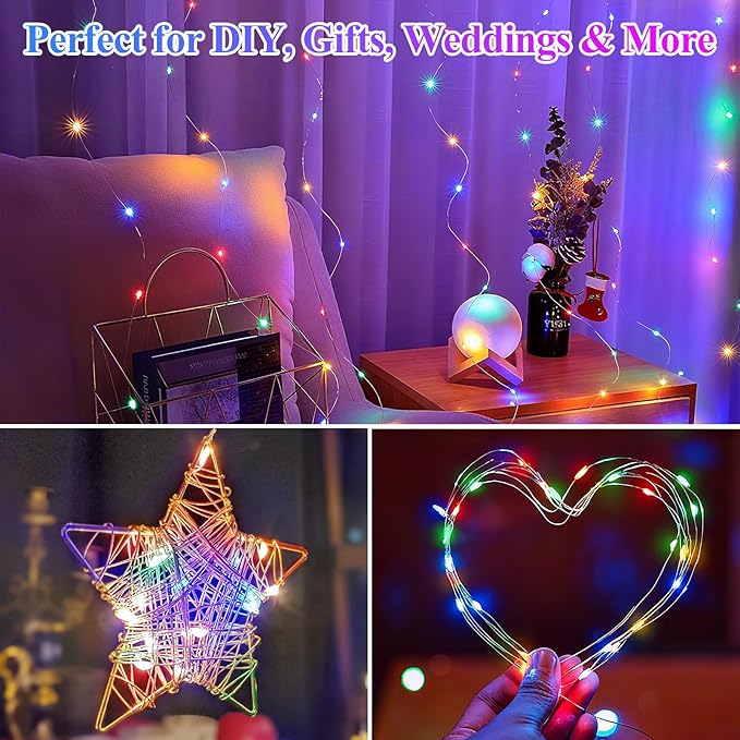 Lakumu 12 Pack Fairy Lights Battery Operated String Lights -7FT 20LED Fairy Lights Silver Wire Firefly Starry Moon Lights for DIY Decorations Party Wedding Centerpiece Table Decor Multicolor