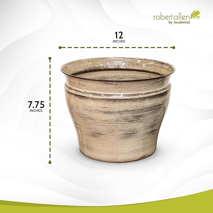 Headwind Glazed Ironstone Vanhorne Collection – 12" Papyrus Beige Decorative Plant Pot – Lightweight & Triple Coated w/Drainage Flower Pot for Indoor Plants & Outdoor Planter Use by Robert Allen