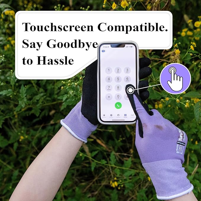 HandLove 2 Pairs Gardening Gloves for Women-Moisturizing Durable Work Gloves.Latex-free Sandy Nitrile Coated for Yard Garden,Touchscreen Friendly Protective Work with Grip, Large,Blue&Purple
