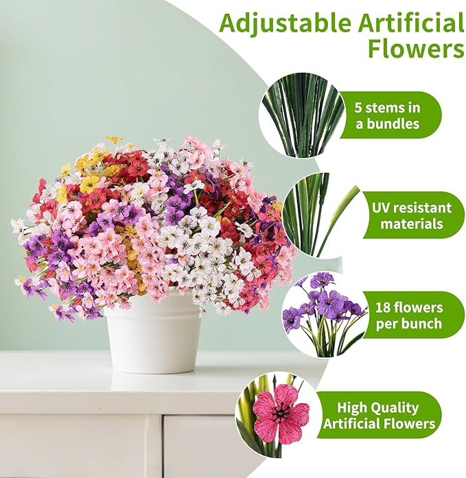 22 Pack Artificial Flowers Outdoor, Faux Silk Flowers for Outdoors Outside Front Porch Hanging Planter Window Box Garden Decoration(Multi-Colour)