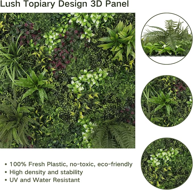 ULAND Artificial Plant Wall Panels, 1pc 40"x40" Greenery Grass Wall Backdrop Decoration, Faux Ivy Leaves Outdoor Privacy Fence Covering (B083)