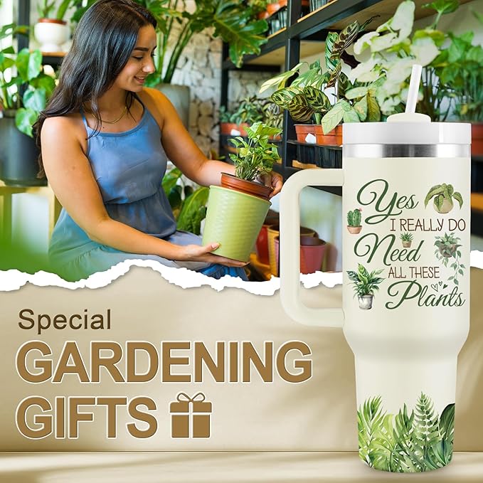 COCOGIFTS Gardening Gifts for Women - Plant Gifts for Plant Lovers, Lady - Garden Gift for Gardeners Woman - 40oz Travel Cup Insulated Tumbler with Lid and Straw