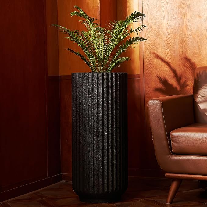 TerraDeco 31.5 Inch Tall Roman Column Concrete Planter（14.2Dx31.5H，36 Pounds）,Durable All-Weather Use with Drainage Holes,Large Tall Round Planter for Outdoor Indoor Plants