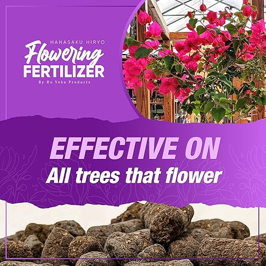 Ho Yoku Bonsai Fertilizer Pellets for Flowering Trees - Bonsai Food Designed for Bougainvillea, Azalea, Wisteria, and Other Trees - Increase Blooms with This Slow Release Granular Bonsai Tree Fertilizer