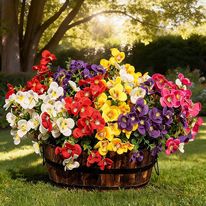20 Pcs Artificial Flowers for Outdoor,UV-Resistant Realistic Looking Artificial Pansies, Fake Flowers for Decoration Indoor and Outdoor, Window Box, Porch, Patio, Garden,Home Decor - Year-Round Beauty