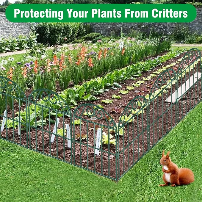 ADAVIN 20 Panels Collapsible Garden Fence Animal Barrier,22 Ft(L) x 24 in(H) Rustproof Metal Wire Panel Border for Dogs Rabbits, Arched Flower Edging for Landscape Patio Yard Outdoor Decor, Green
