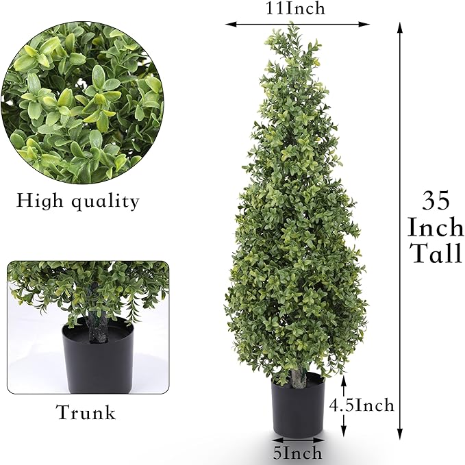 Yuwinron Artificial Boxwood Topiary Tree 3FT Fake Topiary Tree Faux Potted Topiary Plant for Porch Home Garden Decor 2Pack