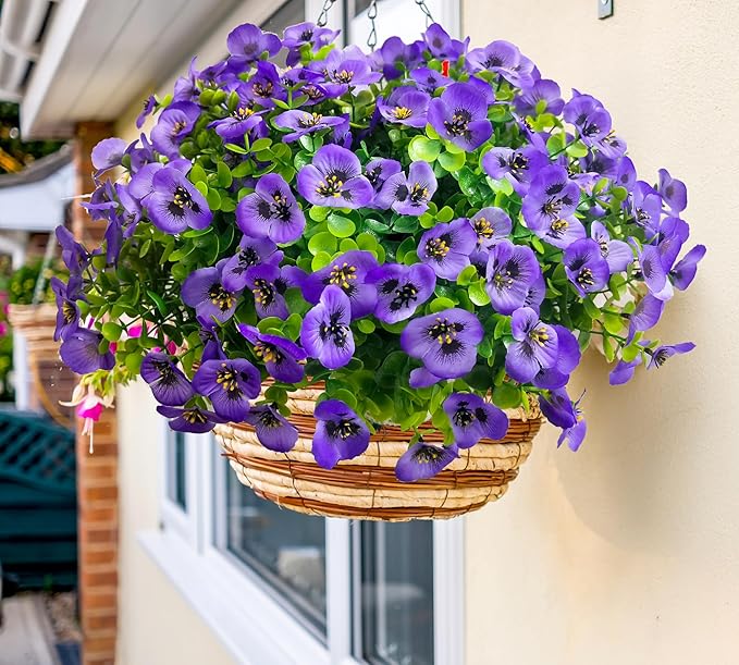 Thinktral Artificial Flowers for Outdoors Fake Plants, 12pcs Fake Flowers Artificial Plants Outdoor UV Resistant,Silk Faux Flowers Shrubs Greenery Plants for Porch Garden Patio Window Box Decor