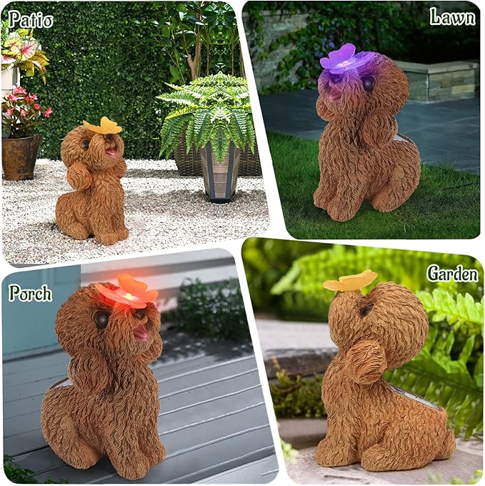 PaLuQiYa Dog Statues Outdoor Decor, Solar Lights Outdoor Statue Garden Decorations Solar Dog Ornaments for Patio, Lawn, Yard Art Decoration, Housewarming Garden Gift