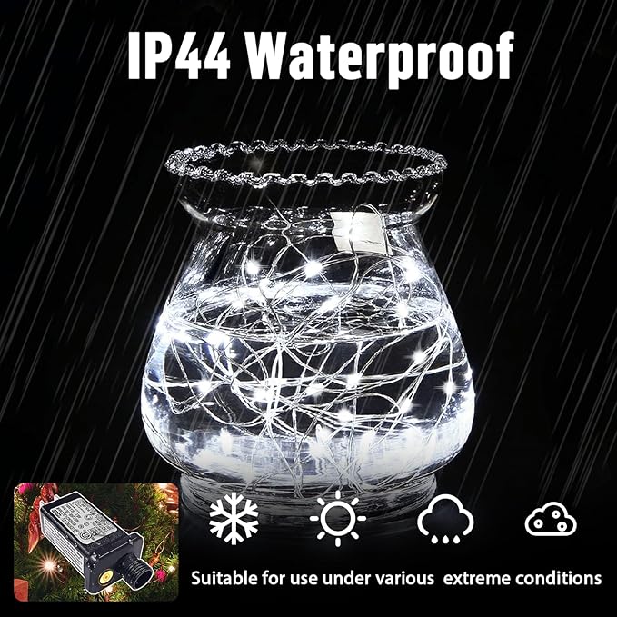 LAMPHOME Fairy Lights Plug in, 33Ft 100 LEDs Waterproof Twinkle Firefly Lights, Adaptor Included, Starry String Lights for Wedding Indoor Outdoor Christmas Patio Garden Decoration, White