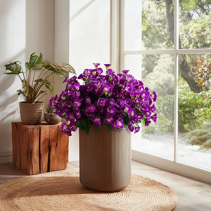 Artificial Morning Glory Flowers Plants for Outdoor 8 Pcs Faux Silk Petunias Flower Realistic Faux Flowers Plants for Outside Planter Porch Yard Patio Balcony Home Indoor Decor (8 Pcs Purple)