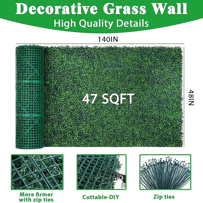Yangrass Boxwood Roll Panels, 48"x140" Artificial Ivy Privacy Fence Screen, UV-Anti Faux Boxwood Roll Grass Wall Panels for Garden Patio Balcony Privacy