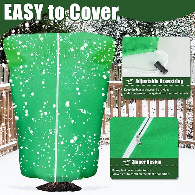 EYNDYN 4 Pcs Plant Covers Frost Protection Bag 71" x 47" Winter Reusable Plants Jacket with Drawstring Shrub Protection Wraps Bags Frost Blanket for Winter Outdoor Garden Plants