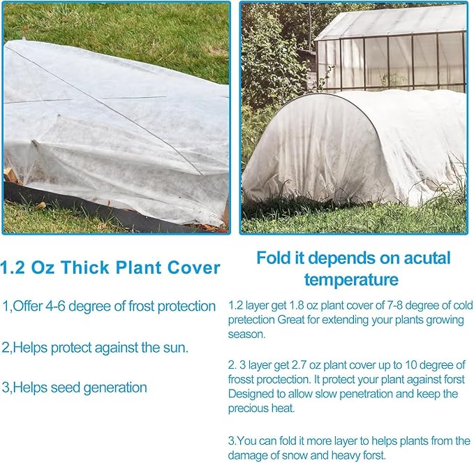 NONMON 2 Pack Plant Covers Freeze Protection 10 x 30FT 1.2oz Frost Cloths Forst Blankets for Winter Floating Row Cover Frabic Plant Cover for Outdoor Vegetables Garden