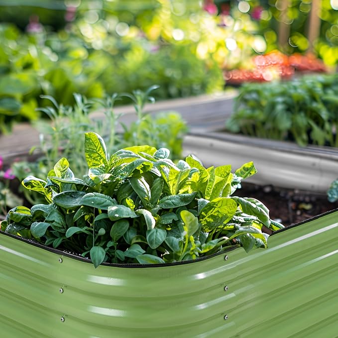 VASGOR 17" Tall Metal Raised Garden Bed, 9-in-1 Modular Design, 8ft x 2ft Aluzinc Planter Box for Vegetables, Herbs & Flowers, Heavy-Duty Anti-Rust Open-Bottom Raised Beds for Gardening (Olive Green)