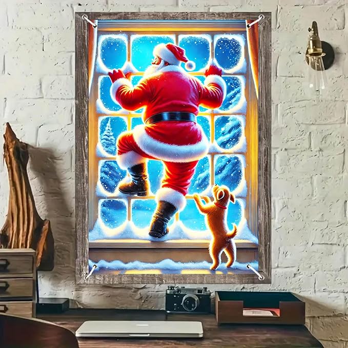 Christmas Santa and Dog Window Garden Flag 12x18 Inch Holiday Winter Yard Banner Double Sided Seasonal Outdoor Porch Lawn Decoration Festive House Flag Snow Scene