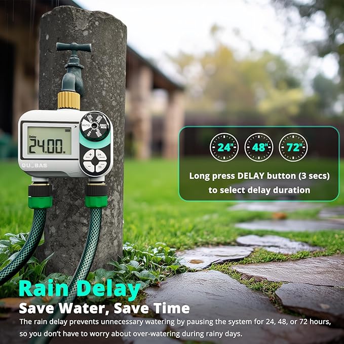 [2 Pack] QUOBAS 2 Zone Water Timer for Garden Hose, Automatic Sprinkler Timer with Dual Outlets, Heavy Duty Brass Fittings, Leak-Free, Programmable, for Lawn Watering and Drip Irrigation System