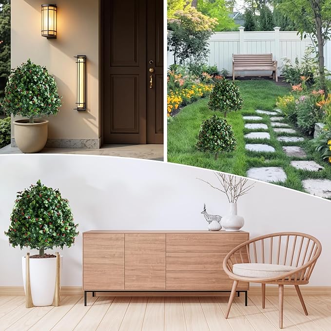 2pcs Artificial Bushes Holly Spray Berries Cedar Leaf Stems Christmas Flowers Leaves Home Party Decoration,Christmas Wreath Arrangement Craft Wedding Party Decorations