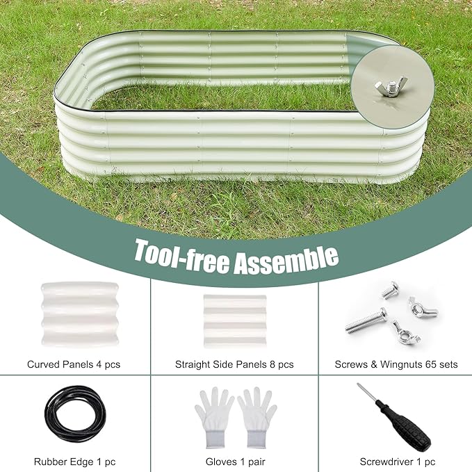 17" Tall 8x2ft Oval White Metal Planter Box for Outdoor Gardening 9-in-1 Modular Galvanized Raised Garden Bed, Heavy Duty Flower Beds, Porch Planters & Expandable Garden Beds Outdoor