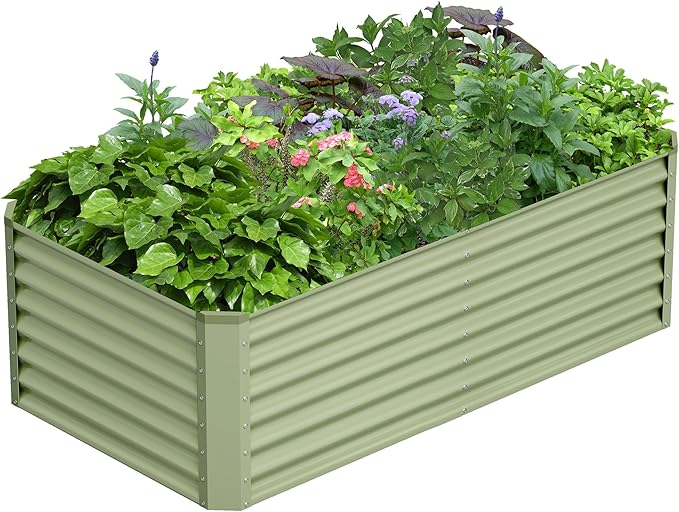6x3x2FT Galvanized Raised Garden Bed Kit, Galvanized Planter Raised Garden Boxes Outdoor, Large Metal Raised Garden Beds for Vegetables-Green
