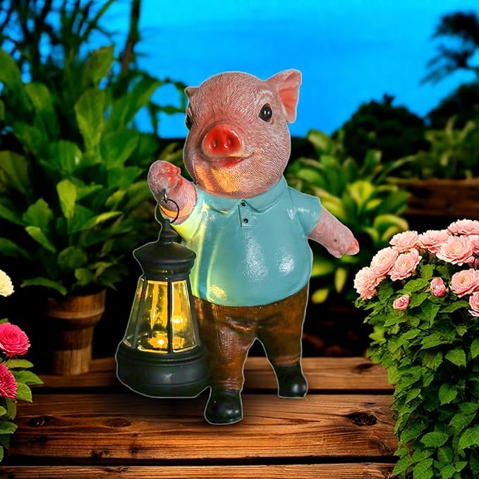 Solar Powered Garden Pig Statue - Charming Outdoor Decor Solar Lamp, Weather-Resistant, Perfect Size for Lawns & Pathways