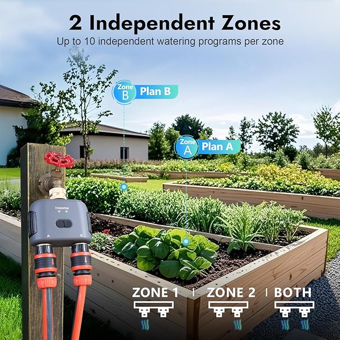 WiFi Water Timer for Garden Hose with Brass Inlet,Smart Hose Timer with WiFi Hub, APP & Voice Control,Up to 20 Watering Plans, 2-Zone Sprinkler Drip Irrigation System Controller for Yard Lawn Watering