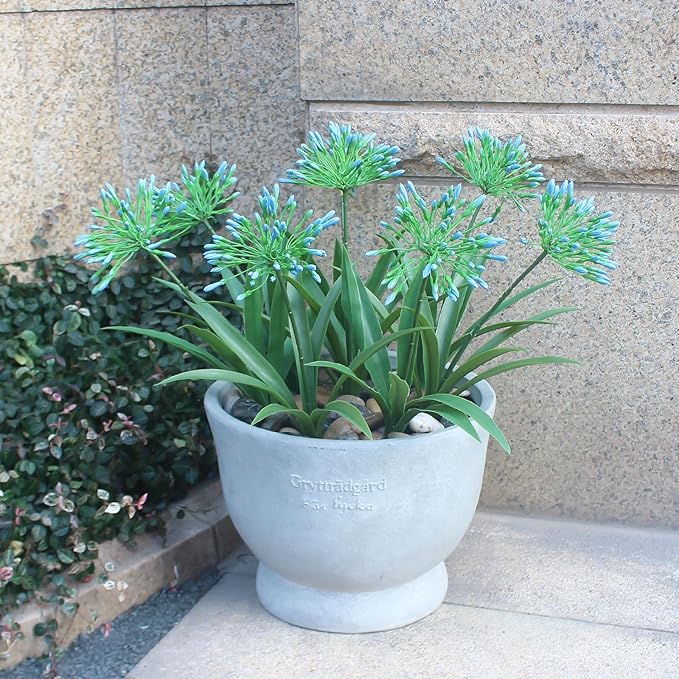 HIFORESTAR Artificial Flowers Fake Blue Plants Outdoor Spring Summer Decoration Realistic Faux Greenery for Front Door Porch Planter