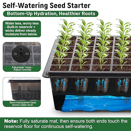 DazSpirit 60-Cell Self-Watering Seed Starter Kit with Grow Light and Heat Mat, Seedling Tray with Humidity Dome, Indoor Plant Germination Tray for Beginners - Grow Tomatoes, Peppers, Herbs & Flowers