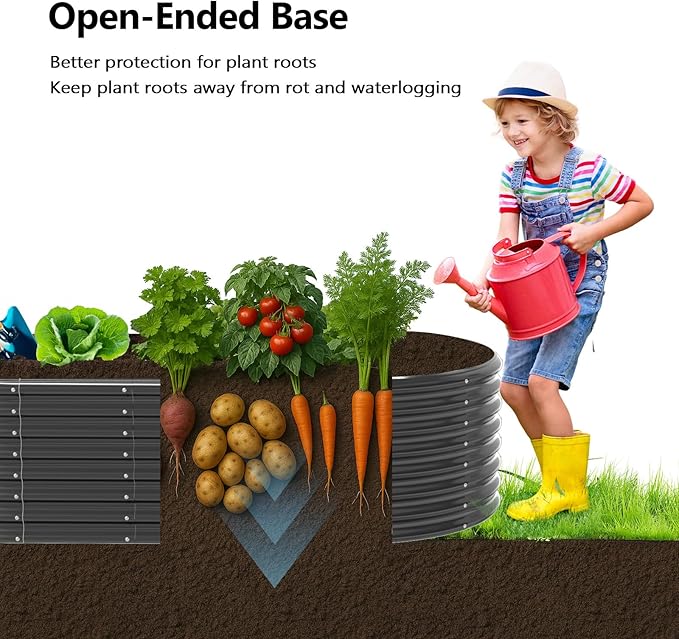 VINGLI 8x4x2ft Galvanized Raised Garden Beds, Oval Planter Boxes Outdoor, Raised Garden Bed for Gardening, Easy Assembly Planter Boxes for Vegetables (Black)