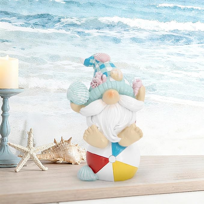 Hodao Ocean Elf Figurines with Seashell & Conch – Coastal Nautical Beach Elf Decor for Coastal Living Room, Ocean Themed Home Tabletop Decoration, Gift for Retirees & Enthusiasts (Blue-1)