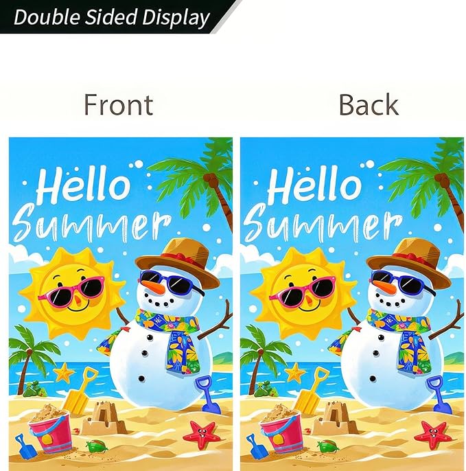 Welcome Summer Garden Flag Sunglasses Snowman on Beach Hawaii Seaside Sunshine Decor Seasonal Outdoor Welcome Yard Flag 12 x 18 Inch Double Sided Decoration