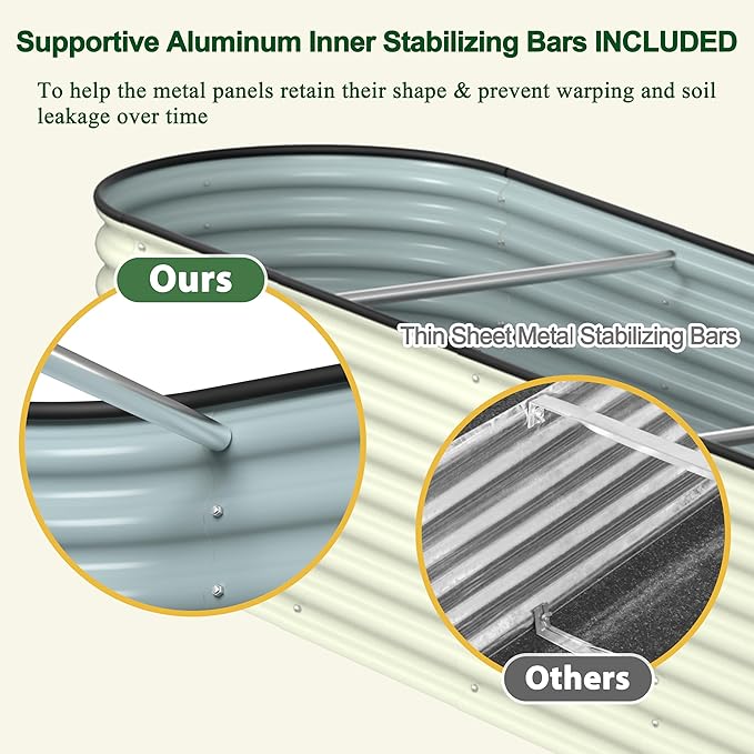 BlueWish 8ftx2ftx2ft Raised Garden Bed, Raised Garden Beds with 2 Aluminum Support Rods, Galvanized Steel, Rubber Strips, Planter Raised Beds for Vegetable, Flower, Herbs