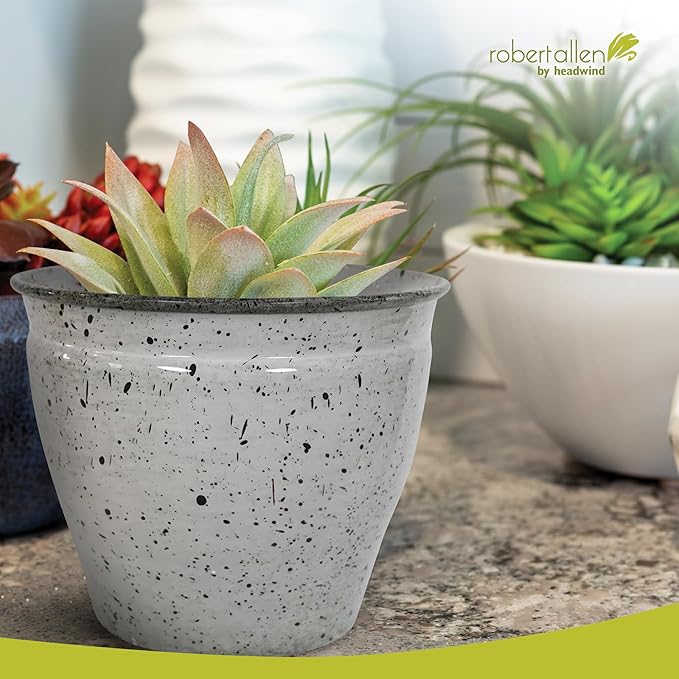 Headwind Riverside Collection – 10" Dalmation Glazed Decorative Plant Pots Indoor with Drainage & Outdoor - Modern Flower Pot Weather-Resistant Lightweight Planter by Robert Allen