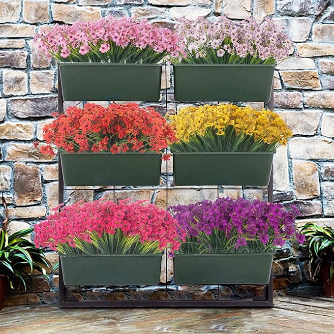 Grunyia 20 Bundles Artificial Flowers Outdoor UV Resistant Fake Flowers (Deep Purple)