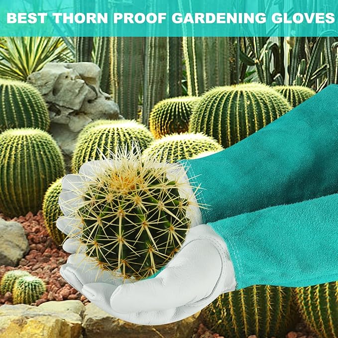 SLARMOR Long Gardening-Gloves Women/Men - Thorn proof Rose Pruning Heavy Duty Gauntlet, Best Garden Gifts for Gardener (X-Small, Green)