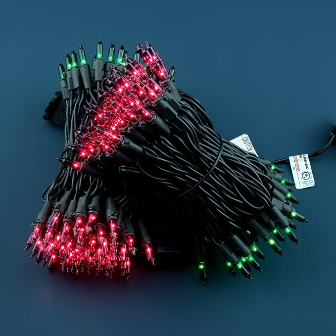 YULETIME 200 Green & Purple Halloween Lights with Black Wire, Pack of 2 Sets 33 ft 100 Count UL Certified Christmas String Lights (Green & Purple)