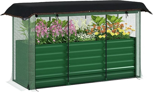 Outsunny 5.9 x 2 x 1.9 ft Galvanized Raised Garden Bed with Crop Cage Plant Protection Net and Shade Cloth Roof, Metal Planter Box with Cover for Vegetables, Flowers, Herbs, Green