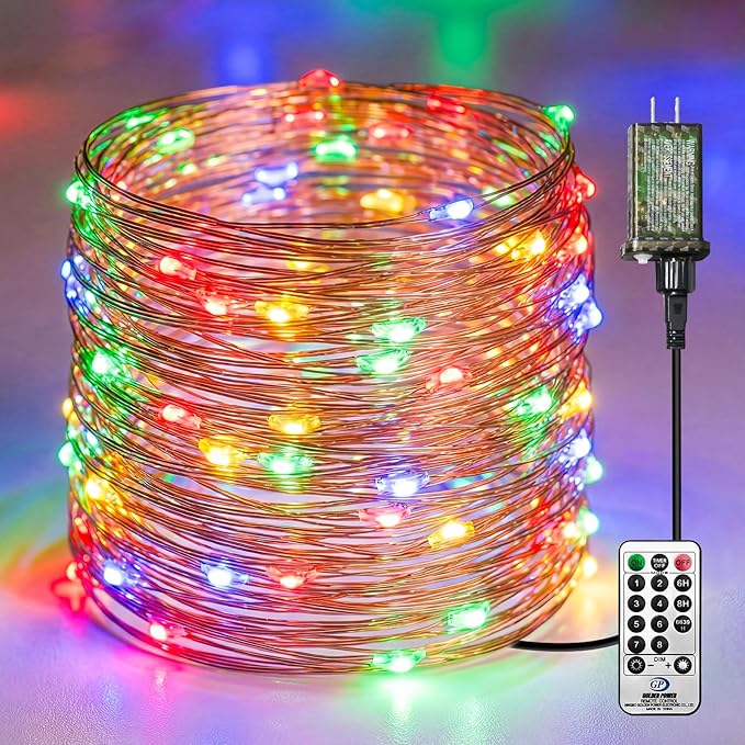 Plug-in Fairy Lights, 33 Ft 100 LED String Light with Remote, 8 Modes, Timer and Dimming Twinkle Lights for Indoor, Bedroom, Party, Decoration, Holiday, Multi-Colored