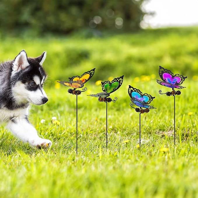 Voumsil Butterfly Garden Stakes,Kit Made of Glass and Metal,Colorful Butterfly Garden Decorations Can Make The Garden Full of Color and Vitality. (Mix)