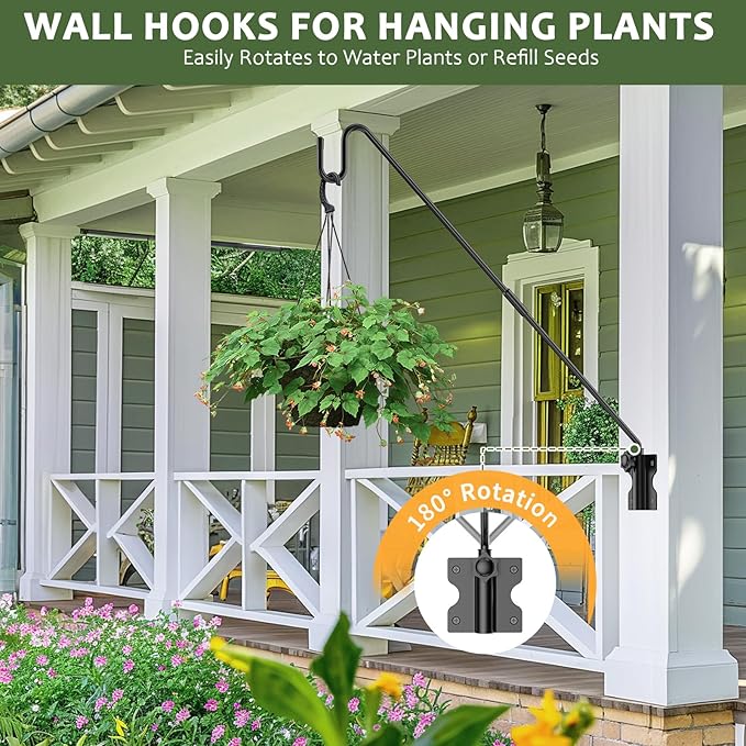 HOBITSTARX Wall Mount Heavy Duty Deck Hook-28 Inch Extended Reach Plant Hangers Outdoor -Bird Feeder Hanger for Deck Railing-Fence Plant Bracket Hooks for Hanging Hummingbird Feeders,Lanterns, More
