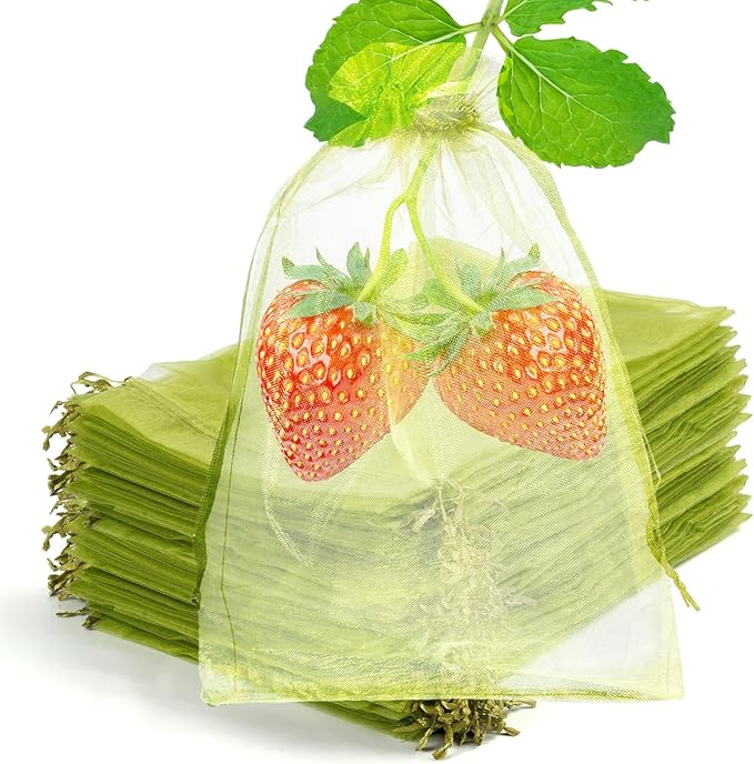 50 Pcs Fruit Protection Bags, 4×6 Inches Green Fruit Nets for Fruit Tree, Drawstring Mesh Cover Bags to Protect Vegetables Tomato Strawberry Garden (4×6 Inch)
