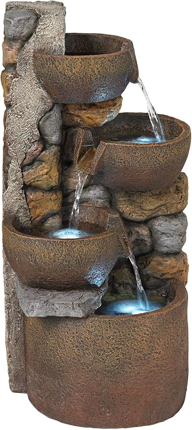 Ashmill Urn 29" High Large Rustic Indoor Outdoor Decor Faux Stone Floor Fountain with Light LED Standing Waterfall Bowl Tiered Water Feature for Outside Garden Patio Yard Backyard - John Timberland