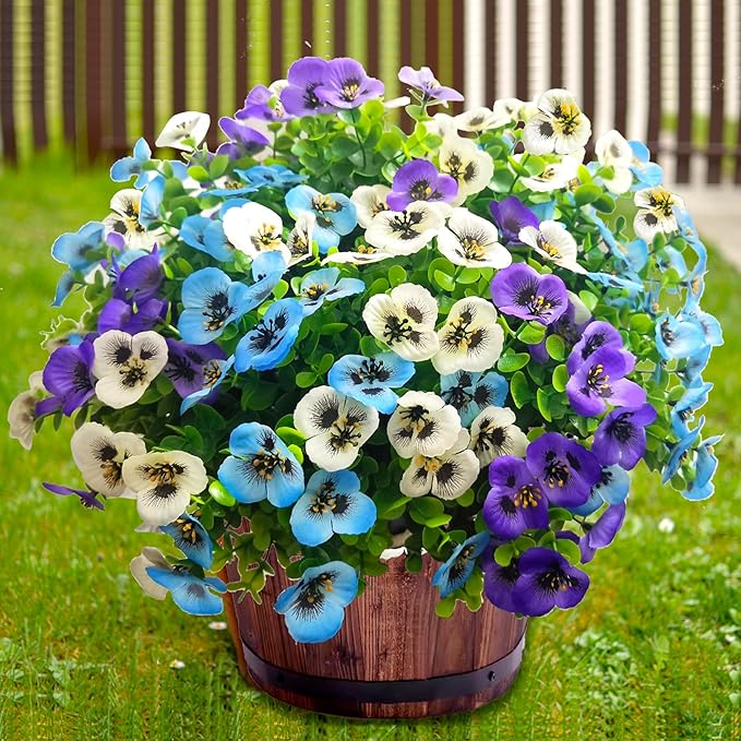 Thinktral Artificial Flowers for Outdoors Fake Plants, 12pcs Fake Flowers Artificial Plants Outdoor UV Resistant,Silk Faux Flowers Shrubs Greenery Plants for Porch Garden Patio Window Box Decor