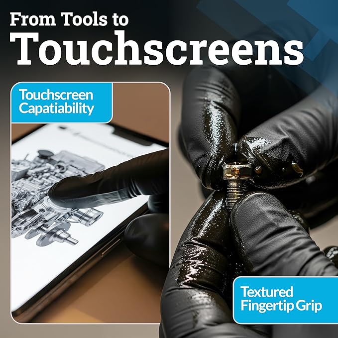 Hand-E Touch Black Nitrile Disposable Gloves Medium, 50 Count - BBQ, Tattoo, Hair Dye, Cooking, Mechanic Gloves - Powder and Latex Free