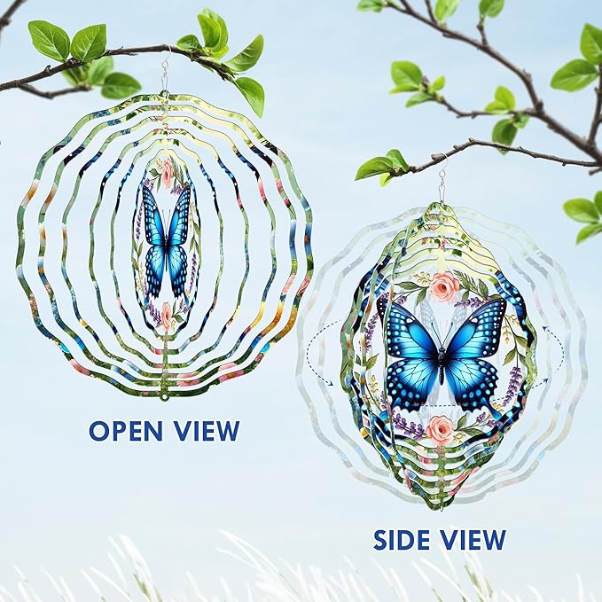 FLAGWIX Butterfly Wind Spinners Outdoor - 3D Stainless Steel Metal Spinner 12 in - Birthday Gifts for Mom, Butterfly Gifts for Women, Yard Decorations Outdoor, Garden Decor