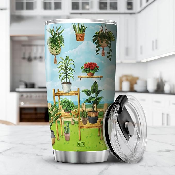 KOIXA Gardening Coffee Tumbler Birthday Gifts For Women Adults Mom Friends Girls Grandma Plant Lovers Botanic Travel Mug With Lid Insulated Cup Cold Steel Tumblers Inspirational Quotes